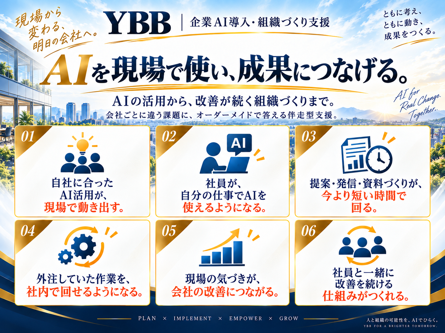YBBの企業AI導入・組織づくり支援と、現場で目指せる六つの変化